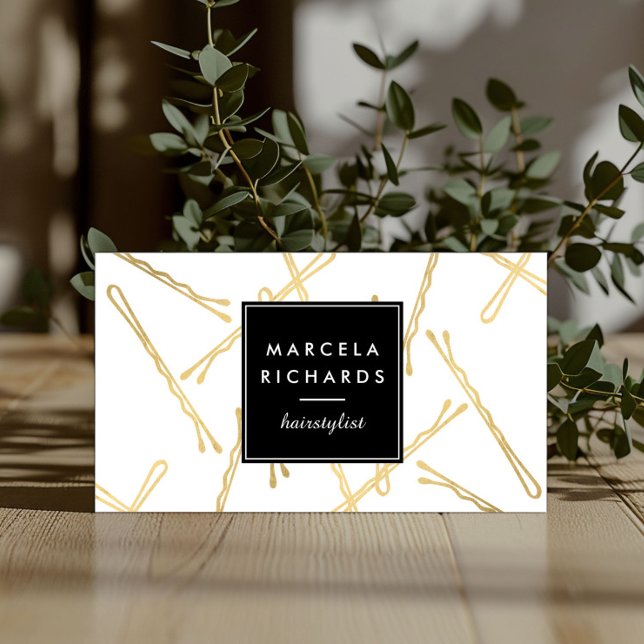 Chic Gold Bobby Pins Hair Stylist Salon Business Card (Creator Uploaded)