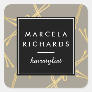 Chic Gold Bobby Pins Hair Stylist Salon Grey Square Sticker