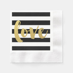 Chic Gold Bold Black Stripe LOVE Napkins