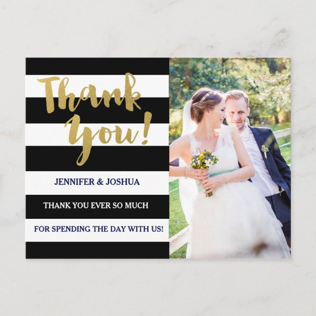 Chic Gold | Bold Black Stripe Photo Thank You Postcard (Front)