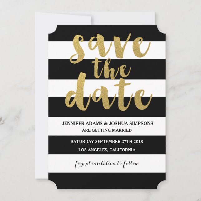 Chic Gold | Bold Black Stripe Save the Date (Front)