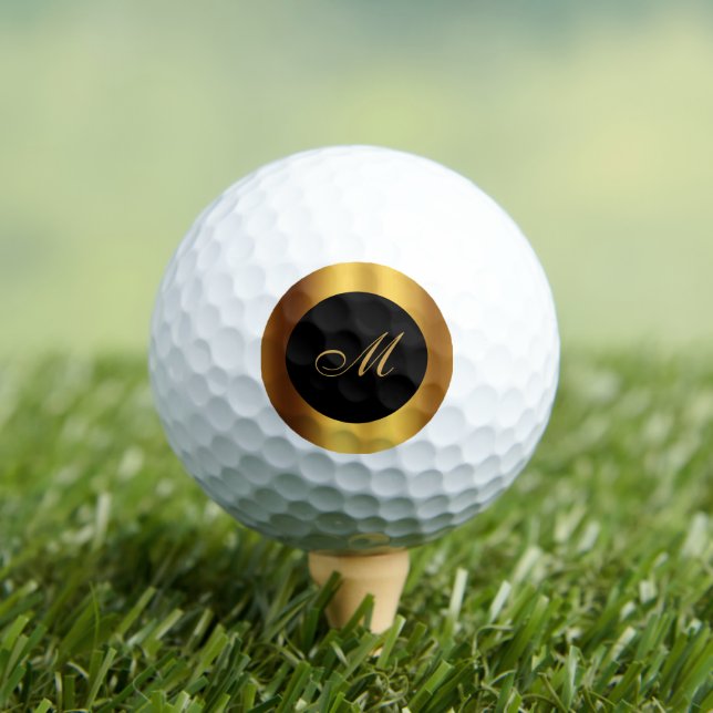 Chic Gold Border Calligraphy Monogram Golf Balls (Insitu Tee)
