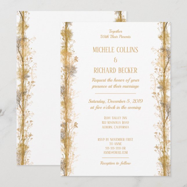 Chic Gold Botanical Border Wedding Invitation (Front/Back)