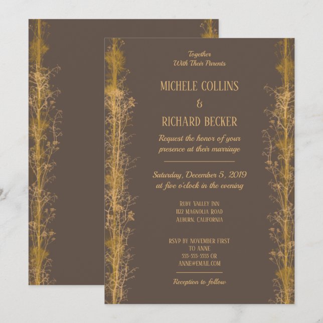Chic Gold Botanical Border Wedding Invitation (Front/Back)