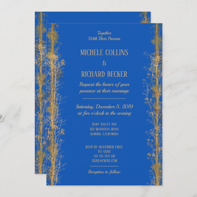 Chic Gold Botanical Border Wedding Invitation (Front/Back)