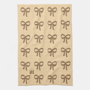 Chic Gold Bow Pattern Cream Beige Kitchen Towel