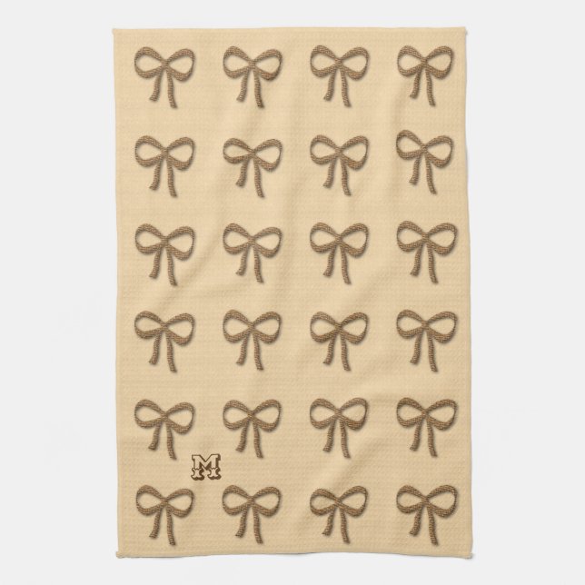 Chic Gold Bow Pattern Cream Beige Kitchen Towel (Vertical)