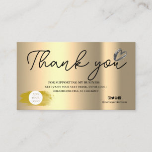 Chic gold brush font boho chic order thank you business card