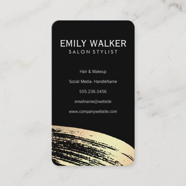 Chic Gold Brush Stroke Business Card (Front)