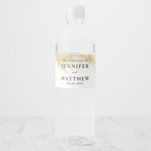 Chic Gold Brush Stroke Wedding Water Bottle Label
