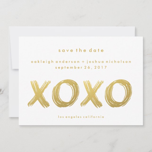Chic Gold Brush Stroke | XOXO Photo Save the Date (Front)