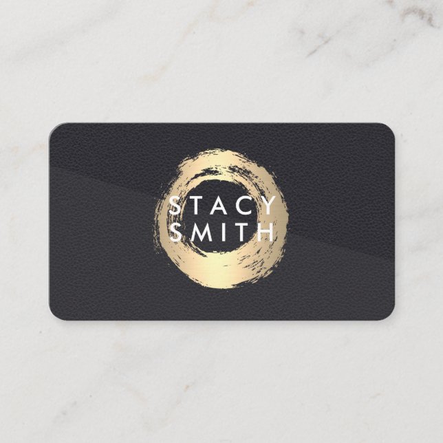Chic Gold Brushed Leather Colour Block Business Card (Front)