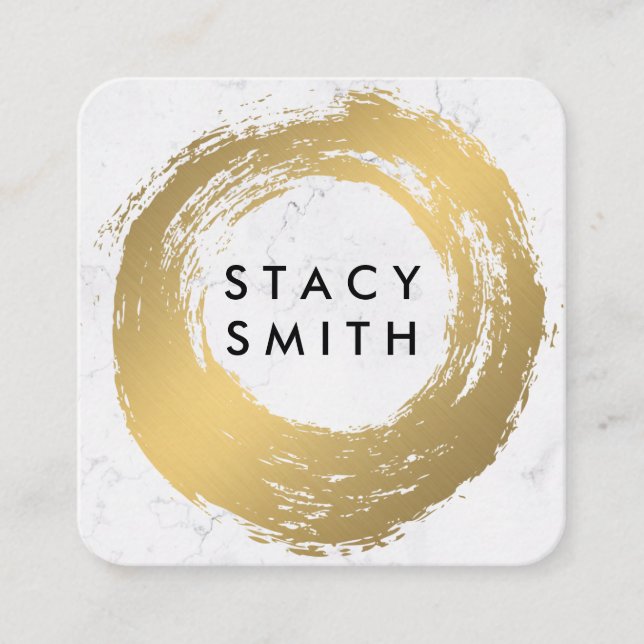 Chic Gold Brushed  | Marble Square Business Card (Front)