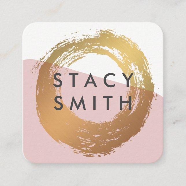 Chic Gold Brushed Modern Colour Block Square Business Card (Front)