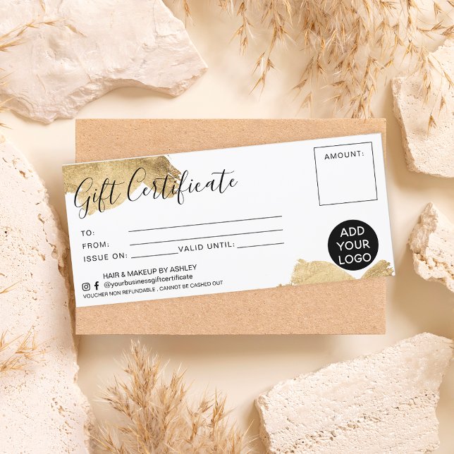 Chic gold brushstroke foil gift certificate logo (Creator Uploaded)