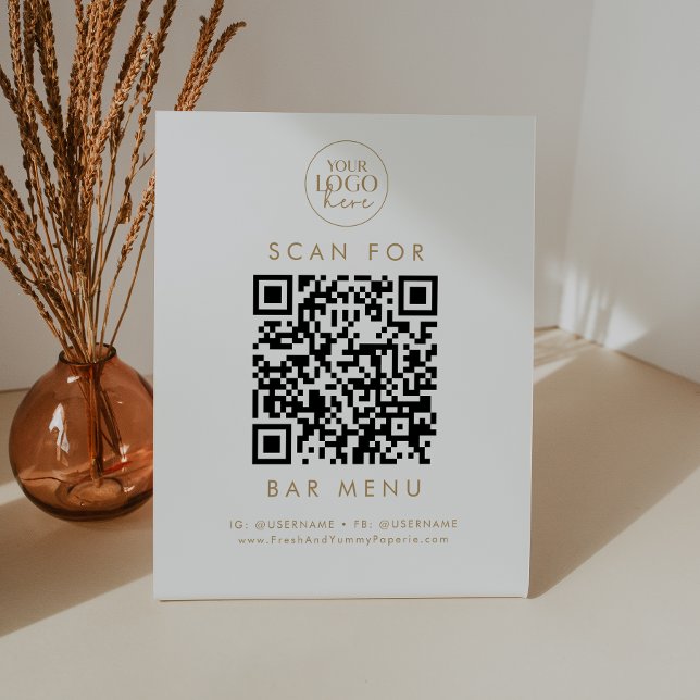 Chic Gold Business Logo Bar Menu QR Code Pedestal Sign (Creator Uploaded)