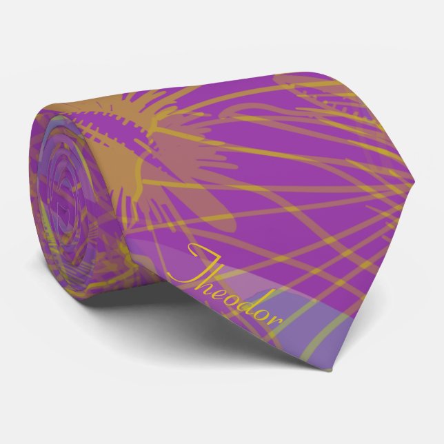 Chic Gold Butterfly Aqua Violet Background Tie (Rolled)