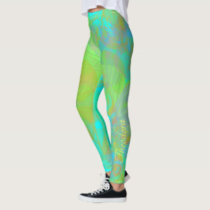 Chic Gold Butterfly Aquamarine Leggings