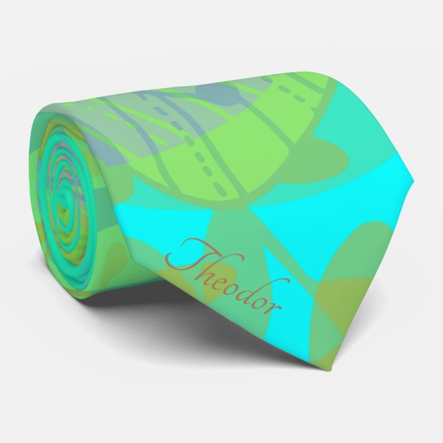 Chic Gold Butterfly Aquamarine Pattern Tie (Rolled)