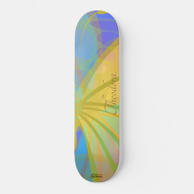 Chic Gold Butterfly Bleu Peach Pattern Skateboard (Front)