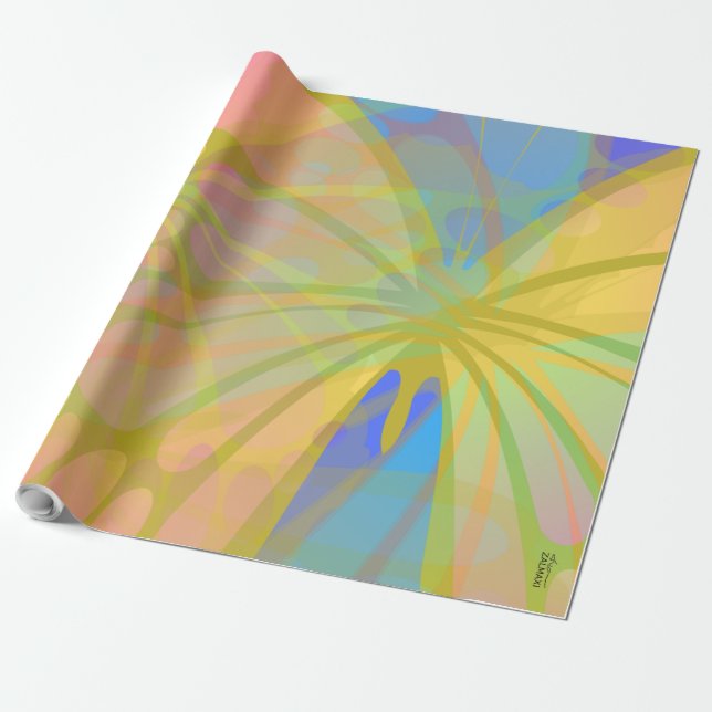 Chic Gold Butterfly Bleu Peach Wrapping Paper (Unrolled)