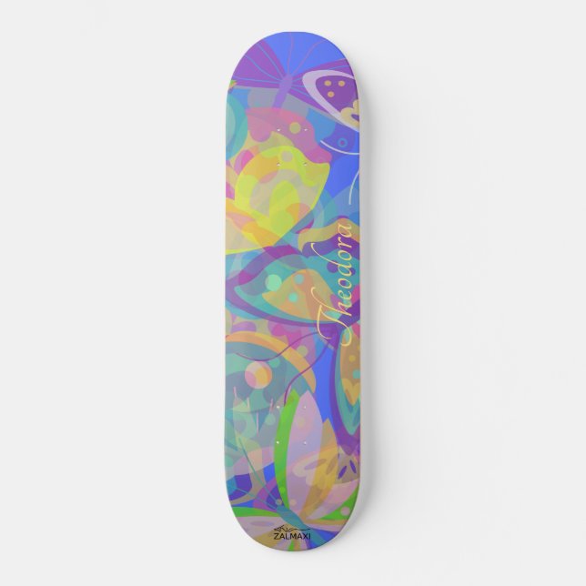Chic Gold Butterfly Colourful Pattern Skateboard (Front)