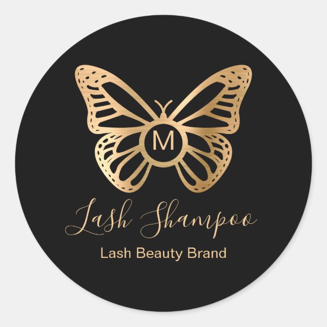 Chic Gold Butterfly Lash Cleanser Beauty Product Classic Round Sticker (Front)