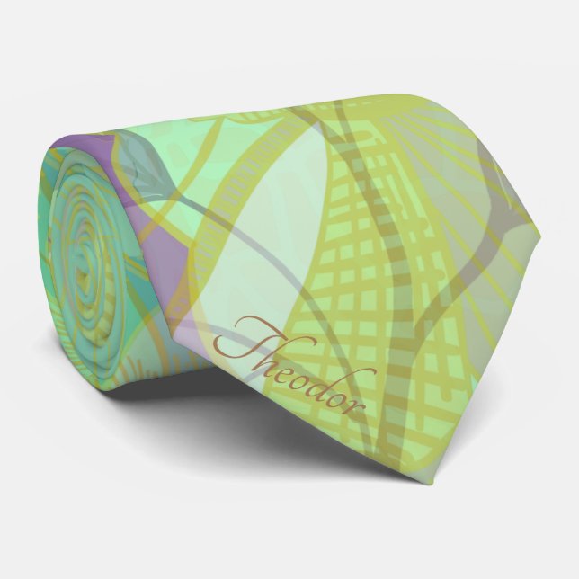 Chic Gold Butterfly Pistachio Violet Background Tie (Rolled)