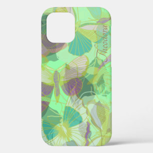 Chic Gold Butterfly Pistachio Violet Pattern iPhone 12 Case