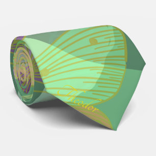 Chic Gold Butterfly Pistachio Violet Pattern Tie