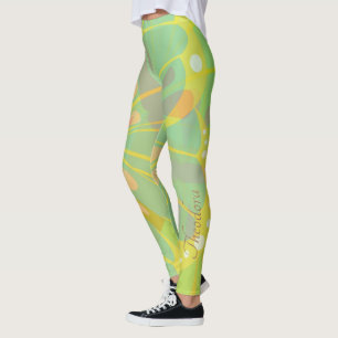 Chic Gold Butterfly Yellow Blue Leggings