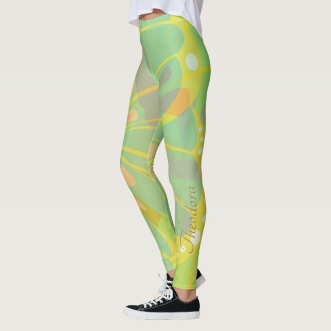 Chic Gold Butterfly Yellow Blue Leggings (Left)