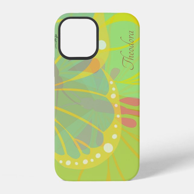 Chic Gold Butterfly Yellow Blue Pattern iPhone Case (Back)