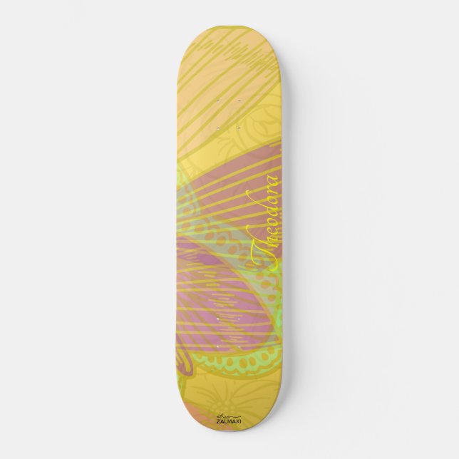 Chic Gold Butterfly Yellow Orange Skateboard (Front)