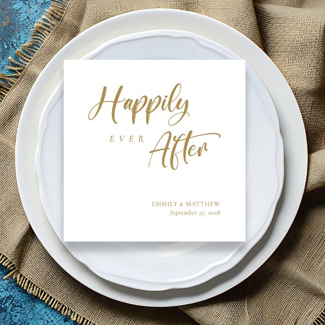 Chic Gold Calligraphy 'Happily Ever After' Wedding Napkin (Chic Gold Calligraphy 'Happily Ever After' Wedding Napkins)