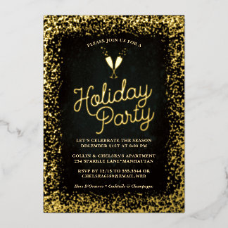 Chic Gold Champagne Glasses Holiday Party