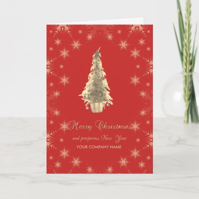 Chic Gold Christmas Tree,Red ,Corporate   Holiday Card (Front)