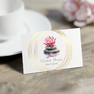 Chic Gold Circles Lotus Zen Stones Business Card