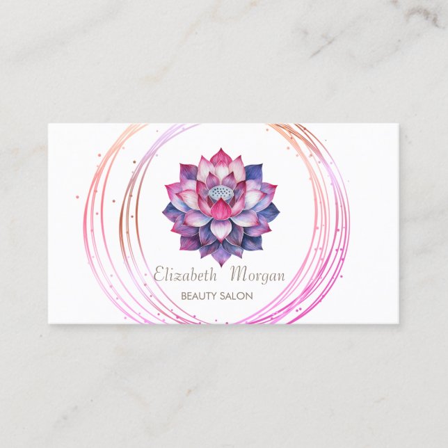 Chic Gold Circles Violet Lotus Zen Stones Business Card (Front)