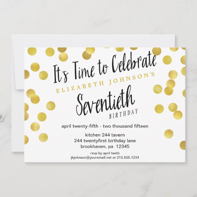 Chic Gold Confetti 70th Birthday Party Invite (Front)