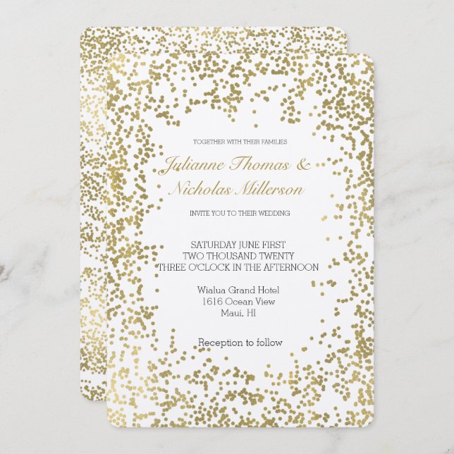 Chic Gold Confetti Glam Wedding Invitation (Front/Back)