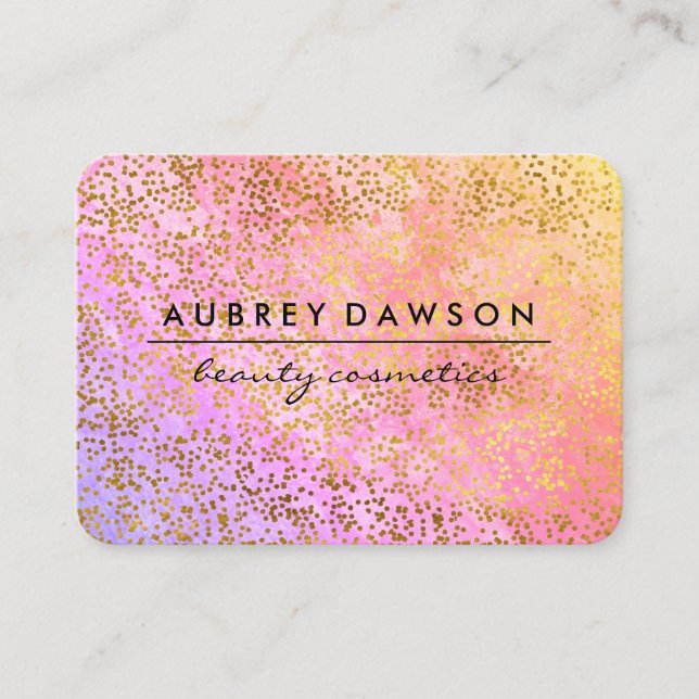 Chic Gold Confetti Pink Purple Blend Business Card (Front)