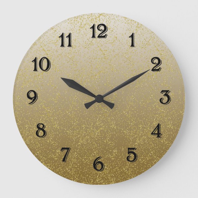 Chic Gold Confetti Sparkles Large Clock (Front)