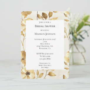 Chic Gold Cream Floral Bridal Shower Invitation