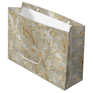 Chic gold cream floral large gift bag