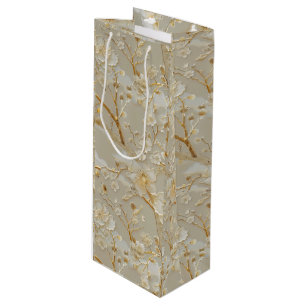 Chic gold cream floral wine gift bag