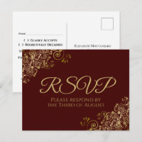 Chic Gold Curls & Swirls on Auburn Wedding RSVP