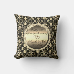 Chic Gold Diamonds Damask 50th Wedding Anniversary Cushion