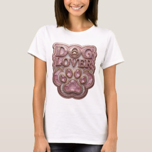 Chic Gold DOG LOVER 3D Text Art T-Shirt