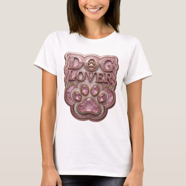 Chic Gold DOG LOVER 3D Text Art T-Shirt (Front)